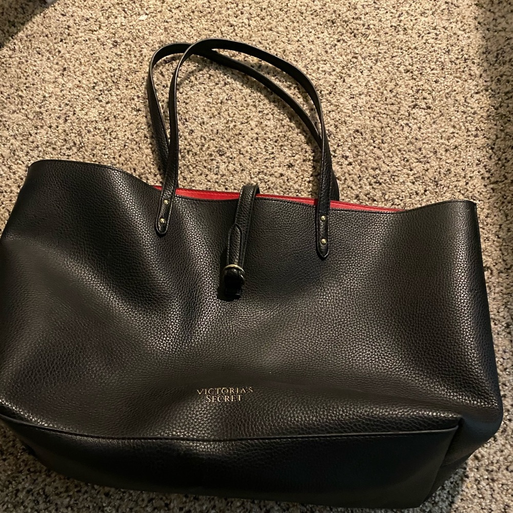 Victoria’s Secret tote 13x18.5 faux leather, closable strap red interior